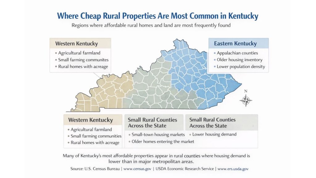 cheap rural property regions kentucky map