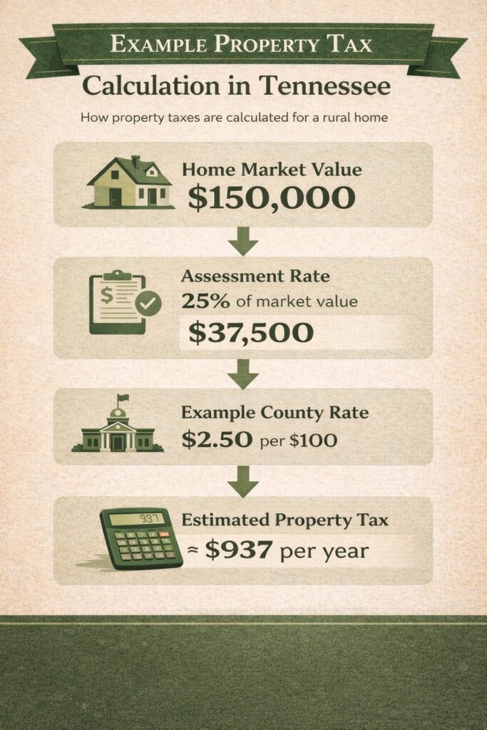 property tax calculation example in Tennessee infographic