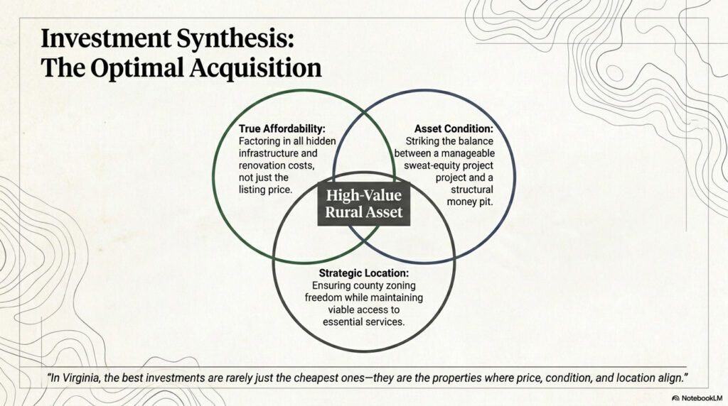 Venn diagram showing the intersection of affordability, asset condition, and strategic location.