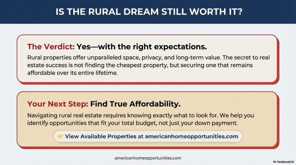 Final verdict on buying rural property in New York with advice on finding true affordability.