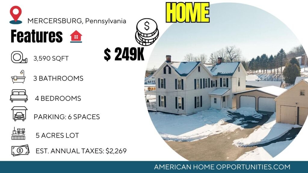 historic farmhouse in Pennsylvania with 4.8 acres of land in Mercersburg with wooded surroundings