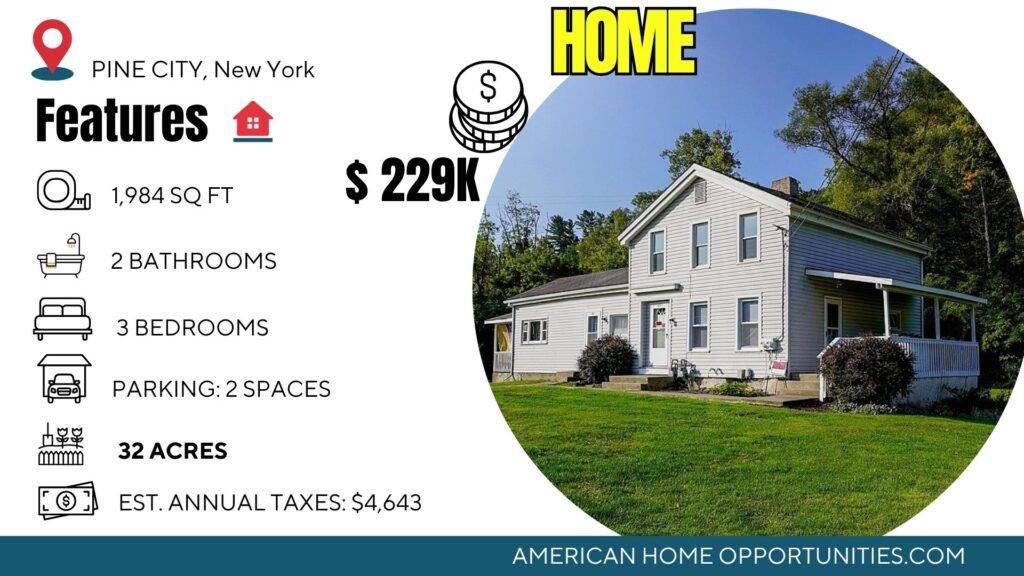 Cheap farmhouse in Pine City New York with 3 bedrooms and 32 acres multi unit layout