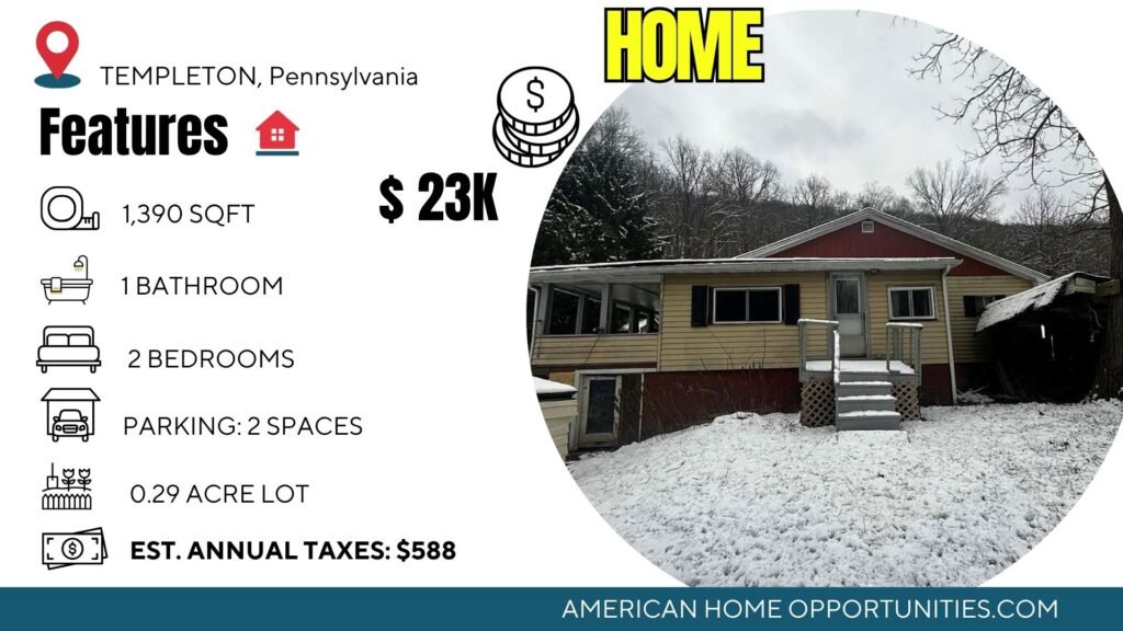 cheap farmhouse Pennsylvania near river in Templeton with low price and outdoor access