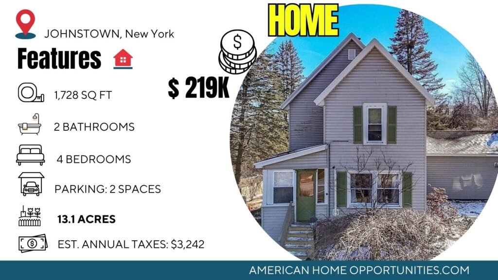 Cheap farmhouse in Johnstown New York with 4 bedrooms and 13 acres with homestead features