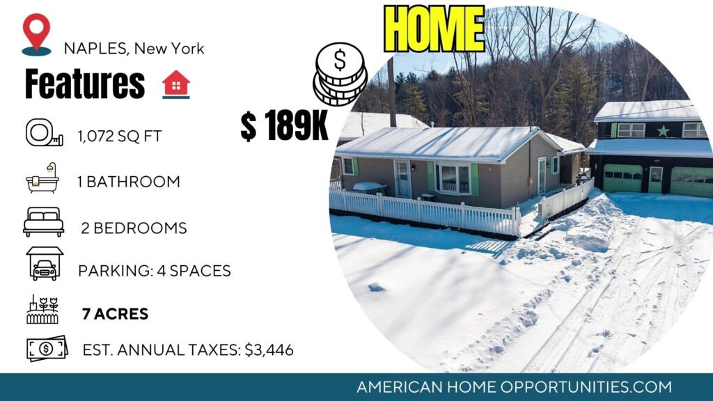 Cheap farmhouse in Naples New York with 2 bedrooms and 6.9 acres of usable land