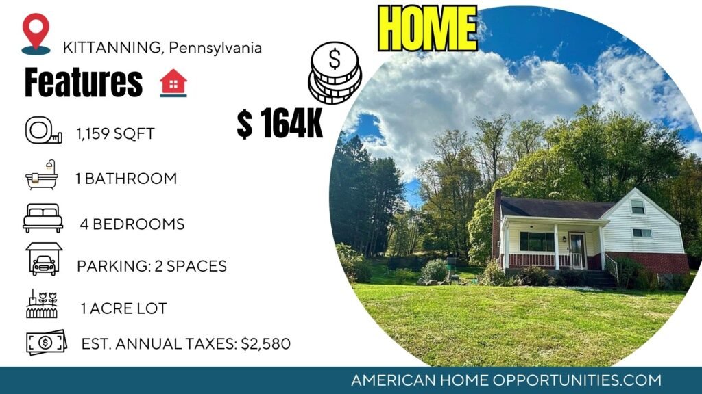 affordable farmhouse in Pennsylvania with 1 acre of land in Kittanning with scenic country views