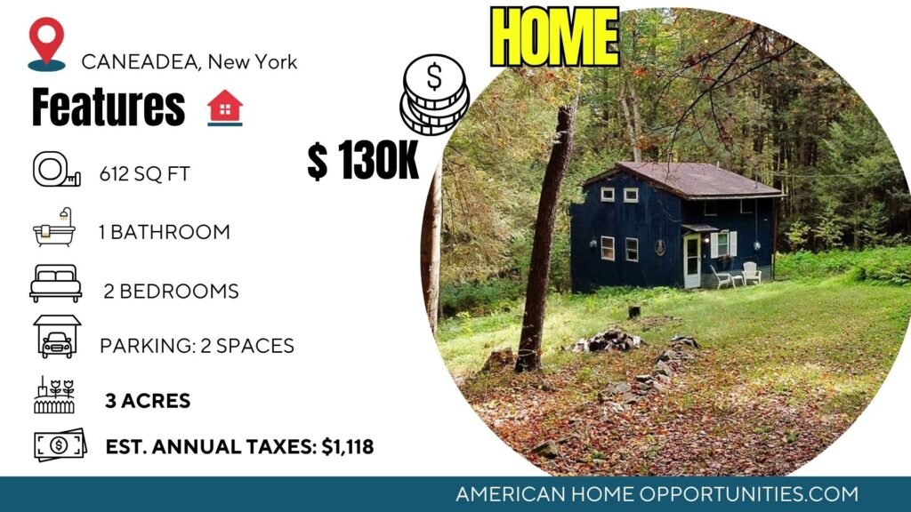 Cheap farmhouse in Caneadea New York with 2 bedrooms and 3 acres cabin with loft