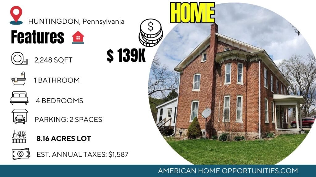 historic brick farmhouse in Pennsylvania with 8 acres of land and rural setting in Huntingdon