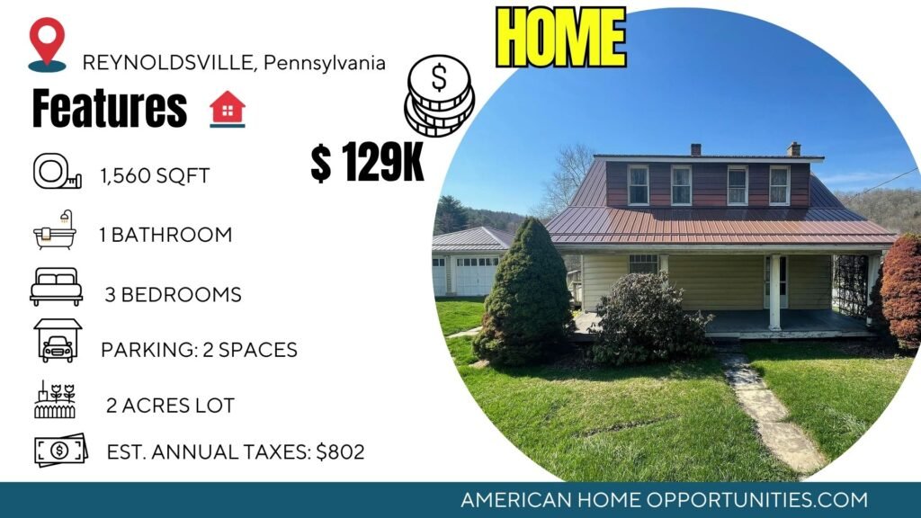 farmhouse in Pennsylvania with 2 acres of land near Reynoldsville with rural setting