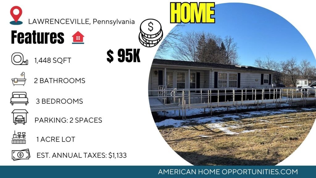 affordable farmhouse Pennsylvania with 1 acre in Lawrenceville near New York border