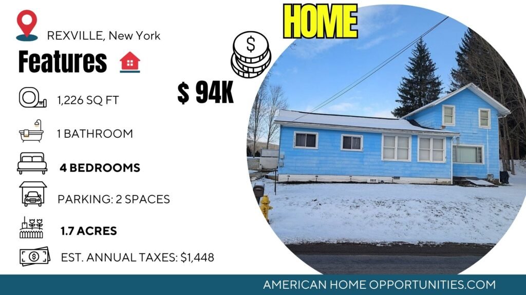 Cheap farmhouse in Rexville New York with 4 bedrooms and 1.7 acres with outdoor features