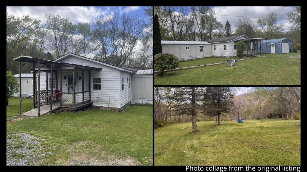 farmhouse land Pennsylvania with stream and yard in Twin Rocks rural environment