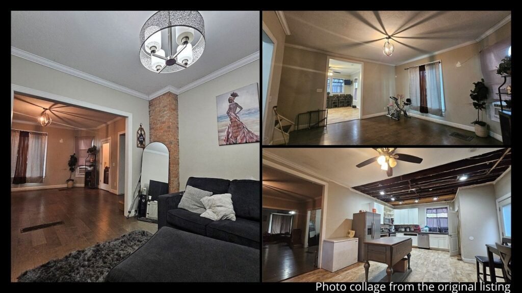 Interior of cheap farmhouse in Elmira New York with large rooms and classic layout