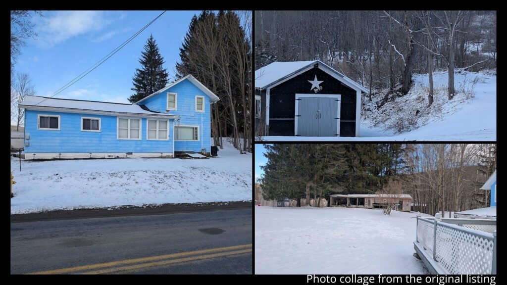 Exterior of farmhouse with land in Rexville New York showing yard pool and hot tub