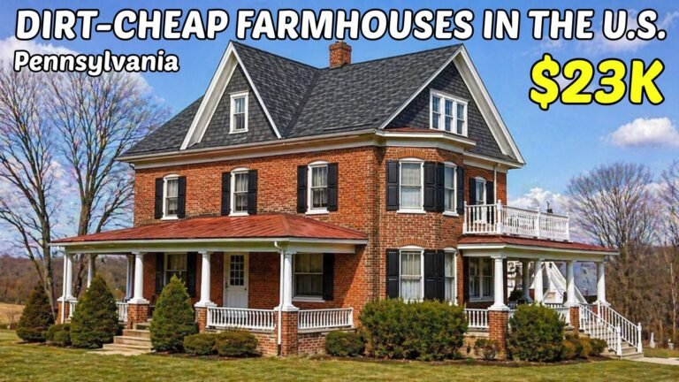 cheap farmhouses in Pennsylvania with land showing a white farmhouse in a rural landscape