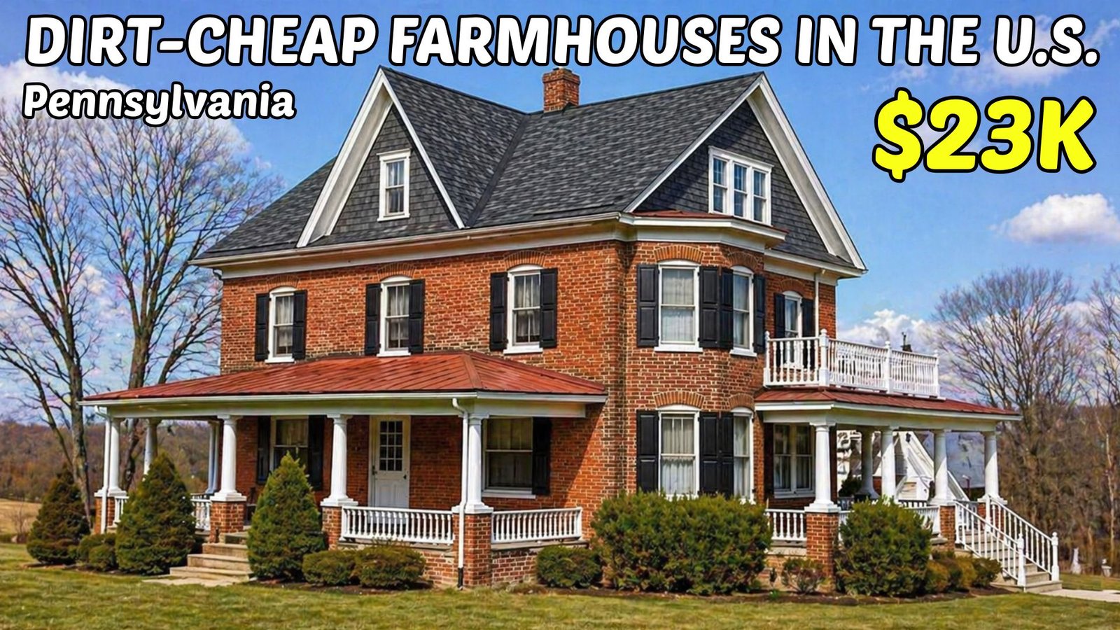 cheap farmhouses in Pennsylvania with land showing a white farmhouse in a rural landscape