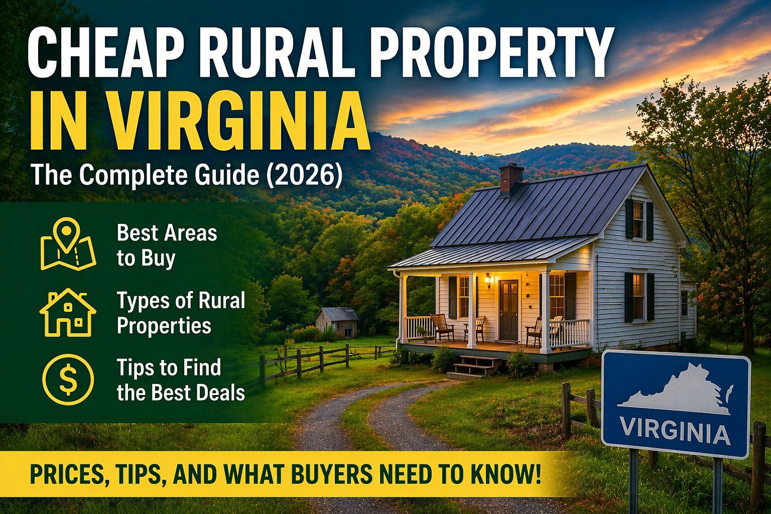 cheap rural property in Virginia farmhouse with land in scenic countryside