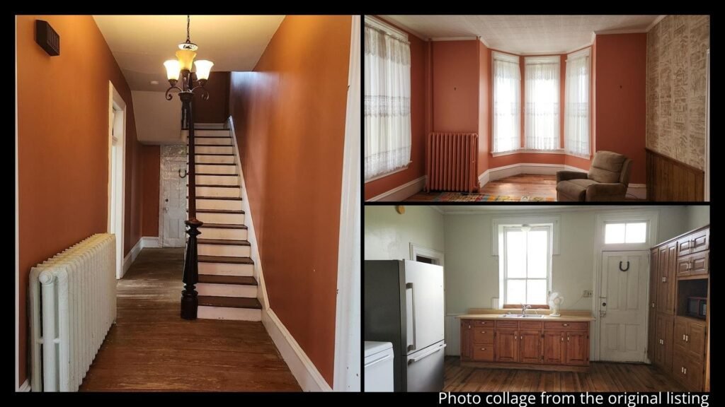interior farmhouse Pennsylvania Huntingdon with hardwood floors tall windows and large rooms