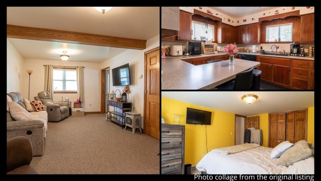 interior farmhouse Pennsylvania Tionesta with family room wood burning fireplace and open layout