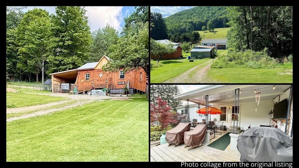 farmhouse land in Pennsylvania with barn outbuildings fenced yard and rural setting in Bradford