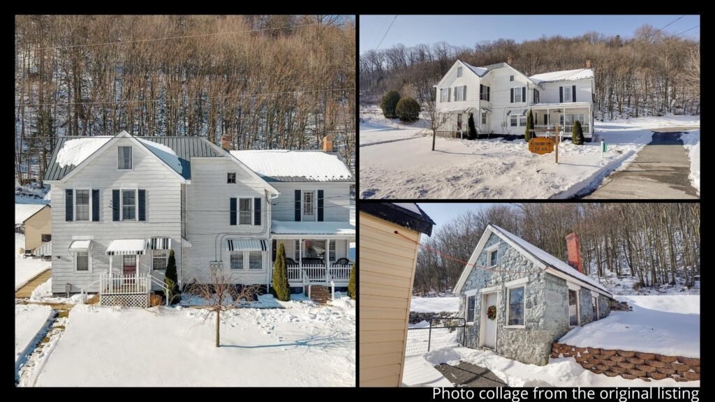 farmhouse land in Pennsylvania with wooded acreage and outbuildings in Mercersburg