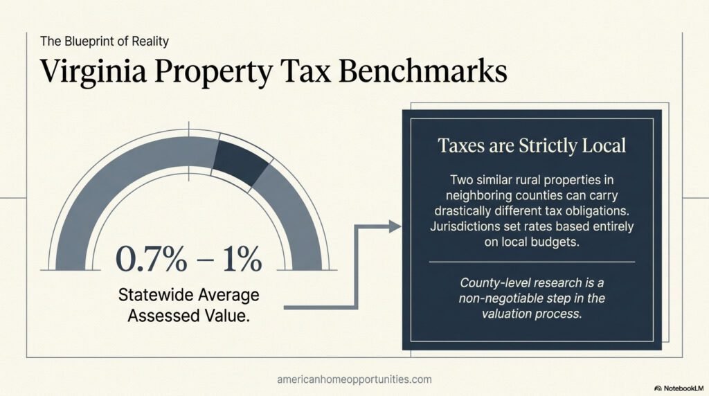 Data chart showing Virginia’s average property tax rates ranging from 0.7% to 1% of assessed value.