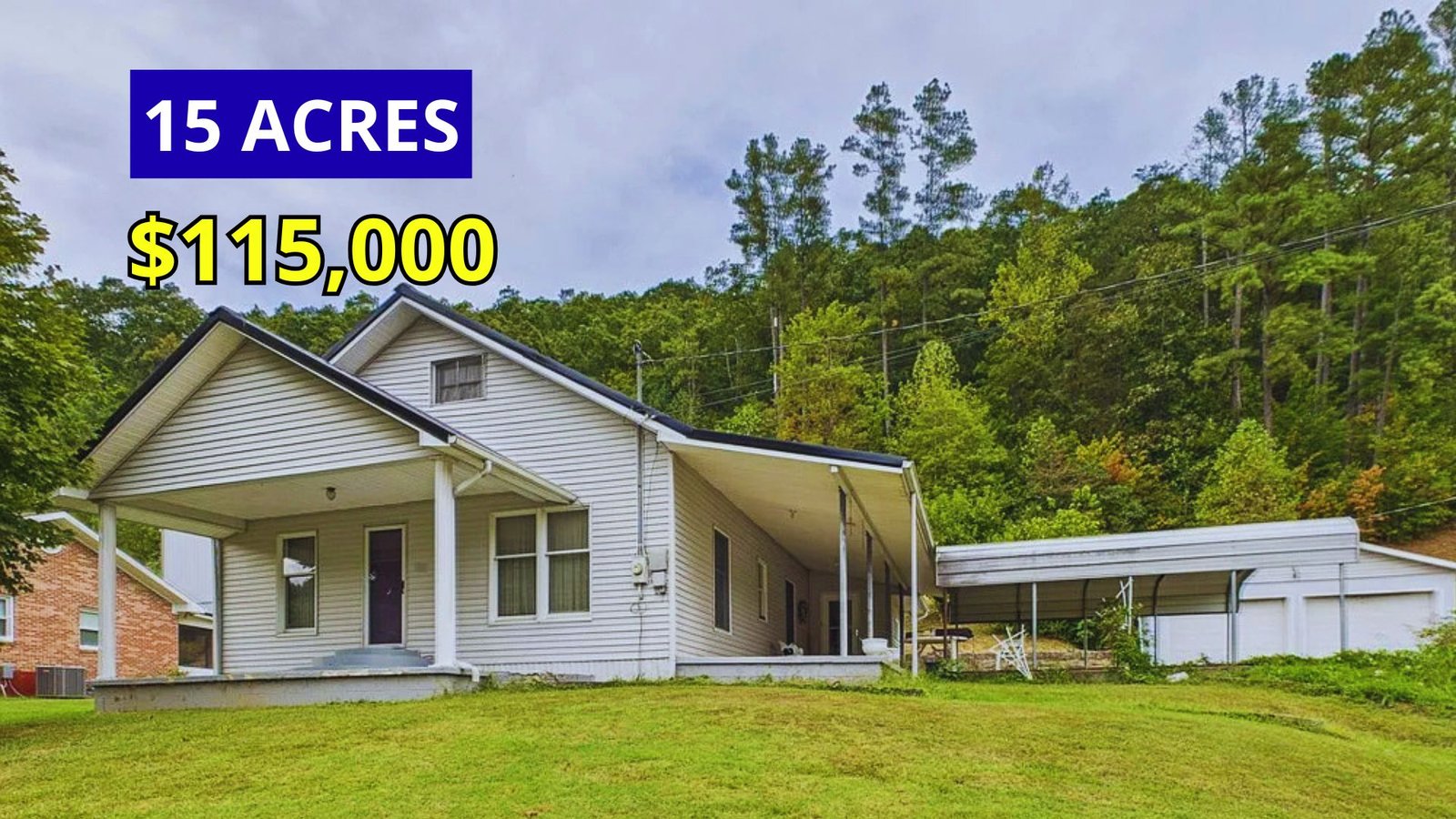 Exterior view of a 1940 farmhouse on 15 acres for sale at $115,000 near Paintsville in Nippa, Kentucky