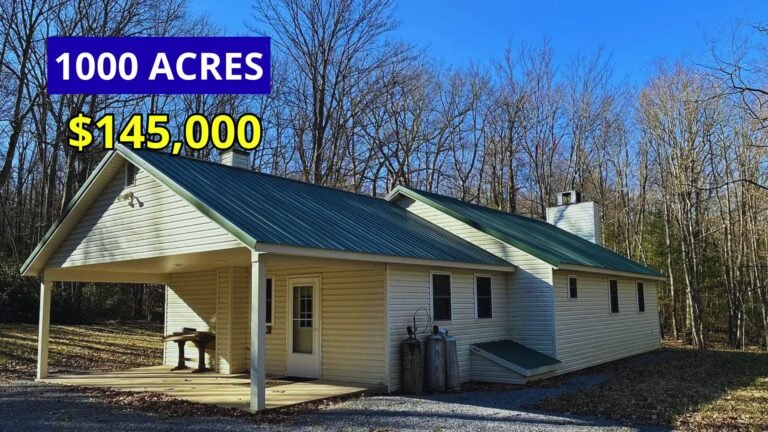 Exterior view of a rare 1930 State Lease Cabin on over 1,000 acres of Pennsylvania state land for sale at $145,000 in Beech Creek, Pennsylvania