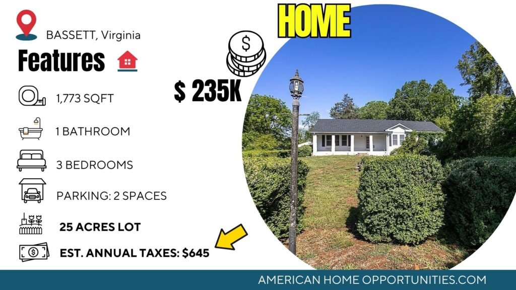 country Craftsman farmhouse in Bassett Virginia on 25 acres near Philpott Lake with wooded land and pasture