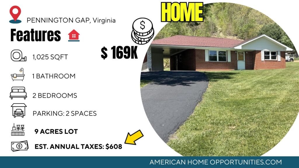 ranch home in Pennington Gap Virginia with 9 acres, open land, rolling terrain, and country setting