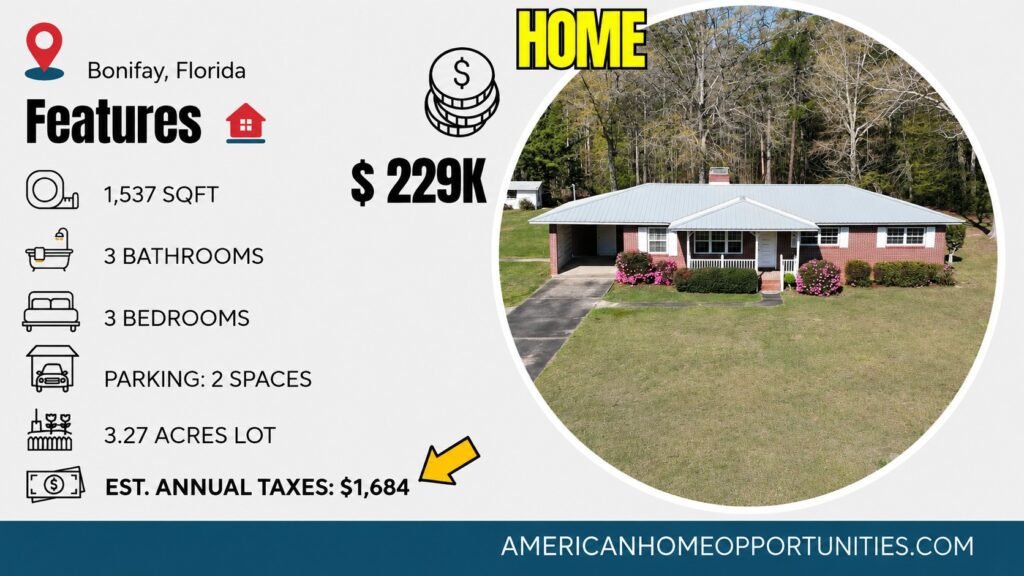 Cheap brick farmhouse for sale in Bonifay, Florida.