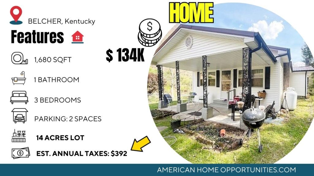 Cheap move in ready farmhouse on 14 acres with four flat sections in Belcher Kentucky