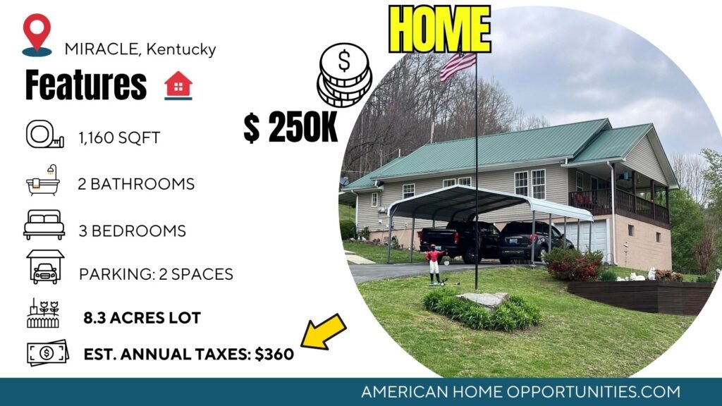 Cheap farmhouse on the Cumberland River in Miracle Kentucky with mountain views and 8 acres