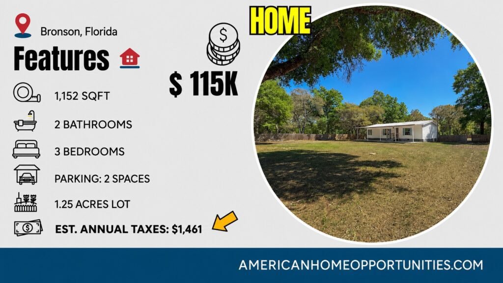 Cheap farmhouse foreclosure for sale in Bronson, Florida, with great potential.