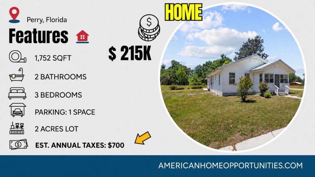 Cheap farmhouse for sale on the highway in Perry, Florida.