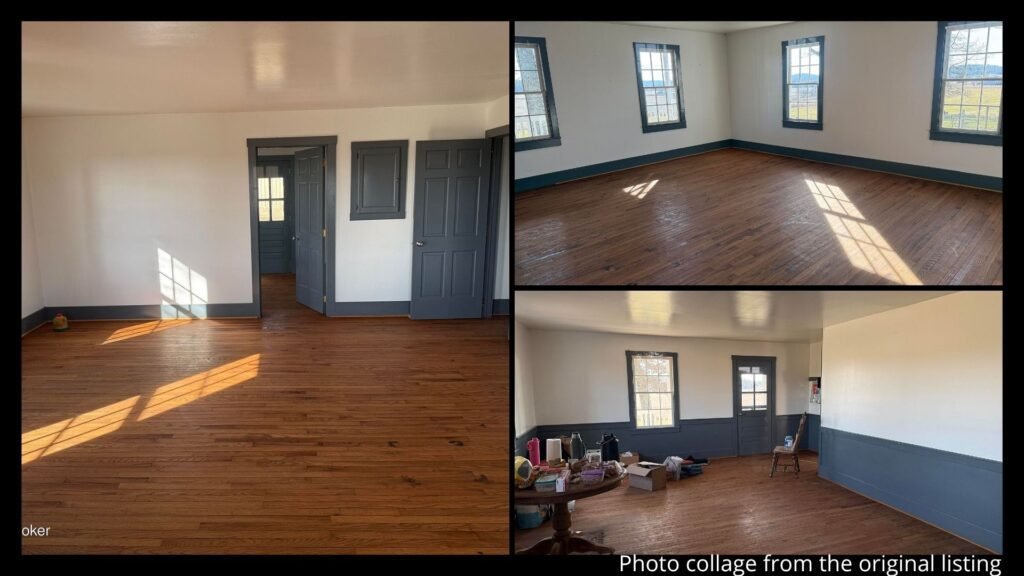 Interior of Amish built farmhouse in Sonora Kentucky showing two story layout and handcrafted construction