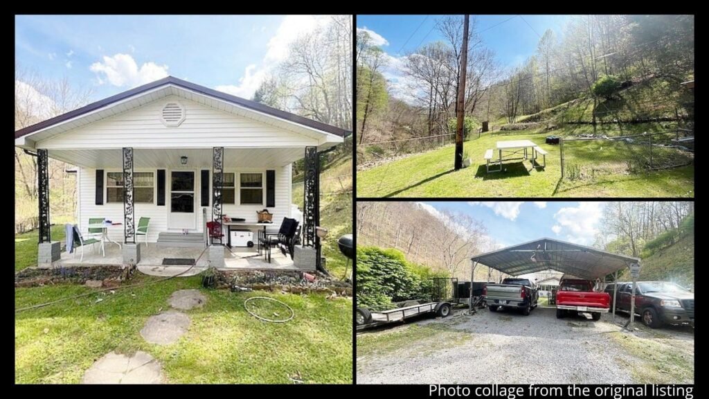 14 acres with four flat sections detached garage and storage building at farmhouse in Belcher Kentucky