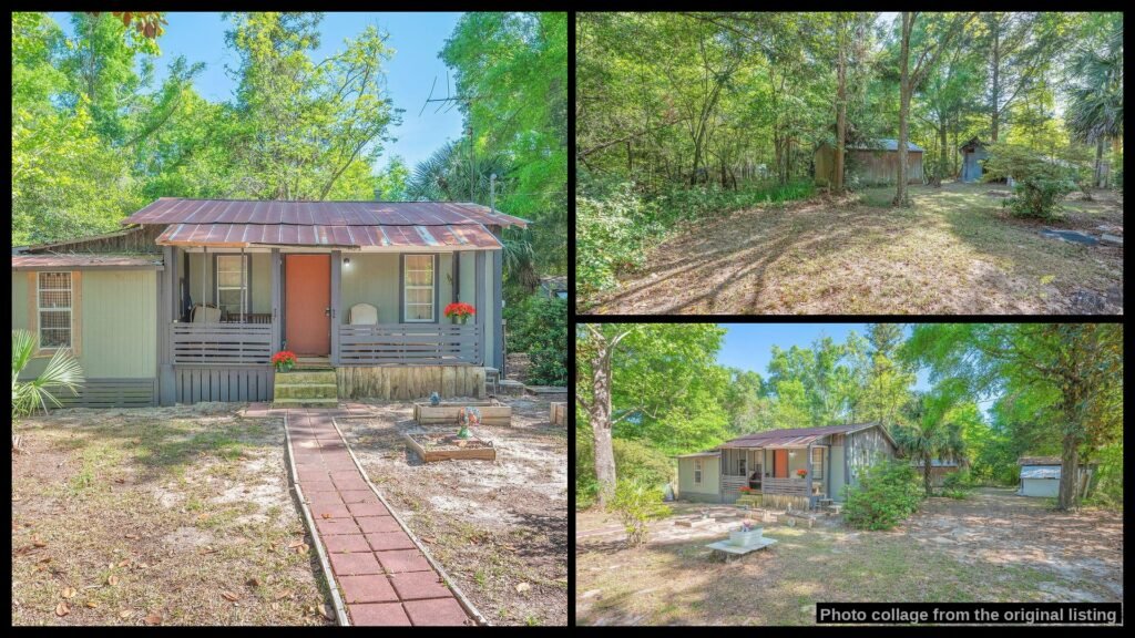 Exterior view of land and surroundings of a farmhouse in DeFuniak Springs, Florida.
