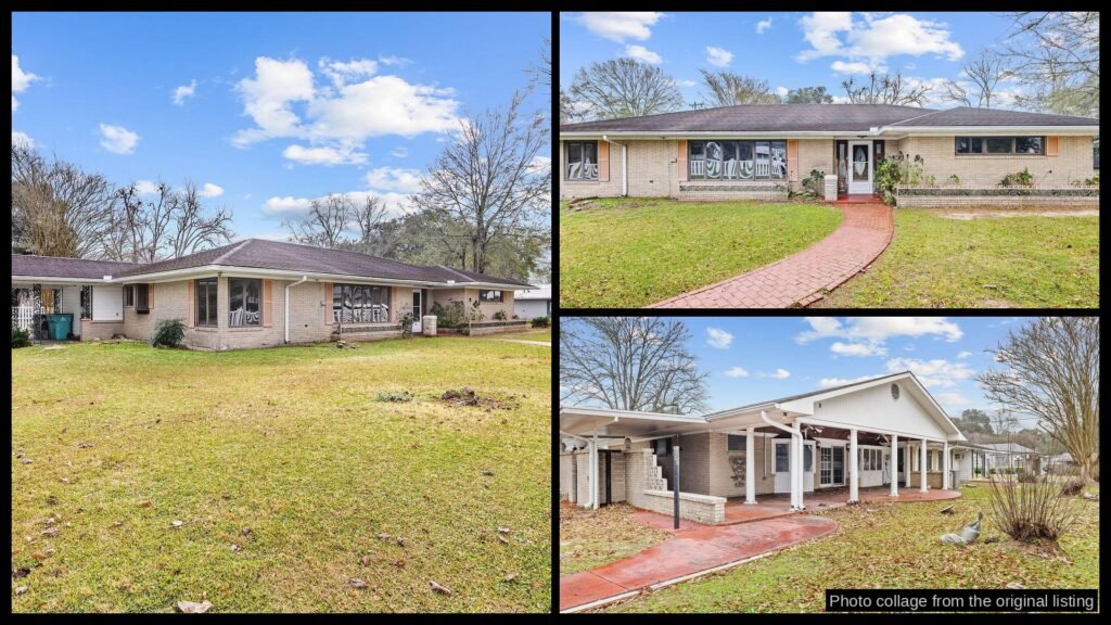 Exterior and land photos of cheap farmhouse in Melville, LA — 0.89 acres, $70K