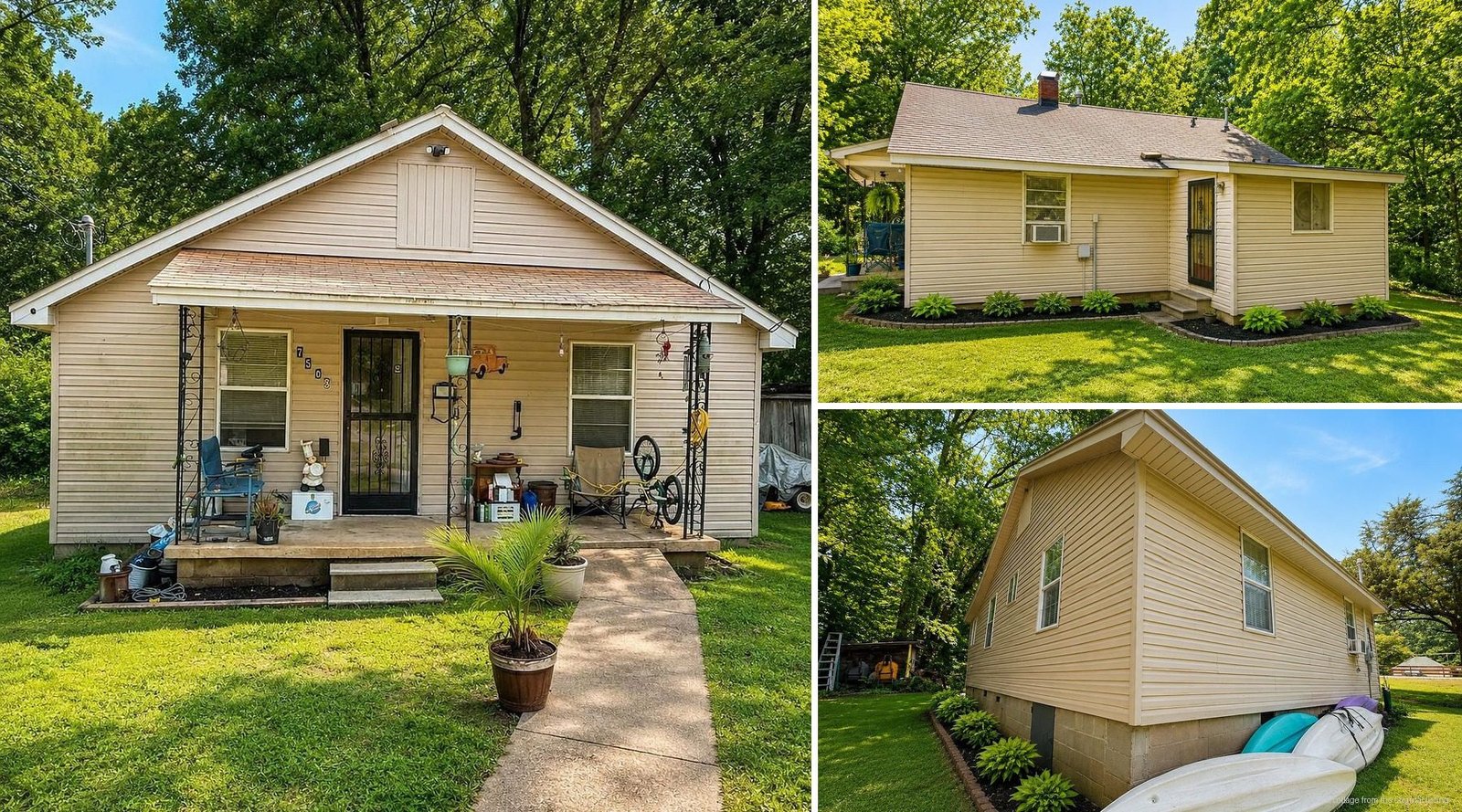 Exterior and land of cheap farmhouse in Millington Tennessee — 2.22 acres dedicated workshop Shelby County suburb near Memphis