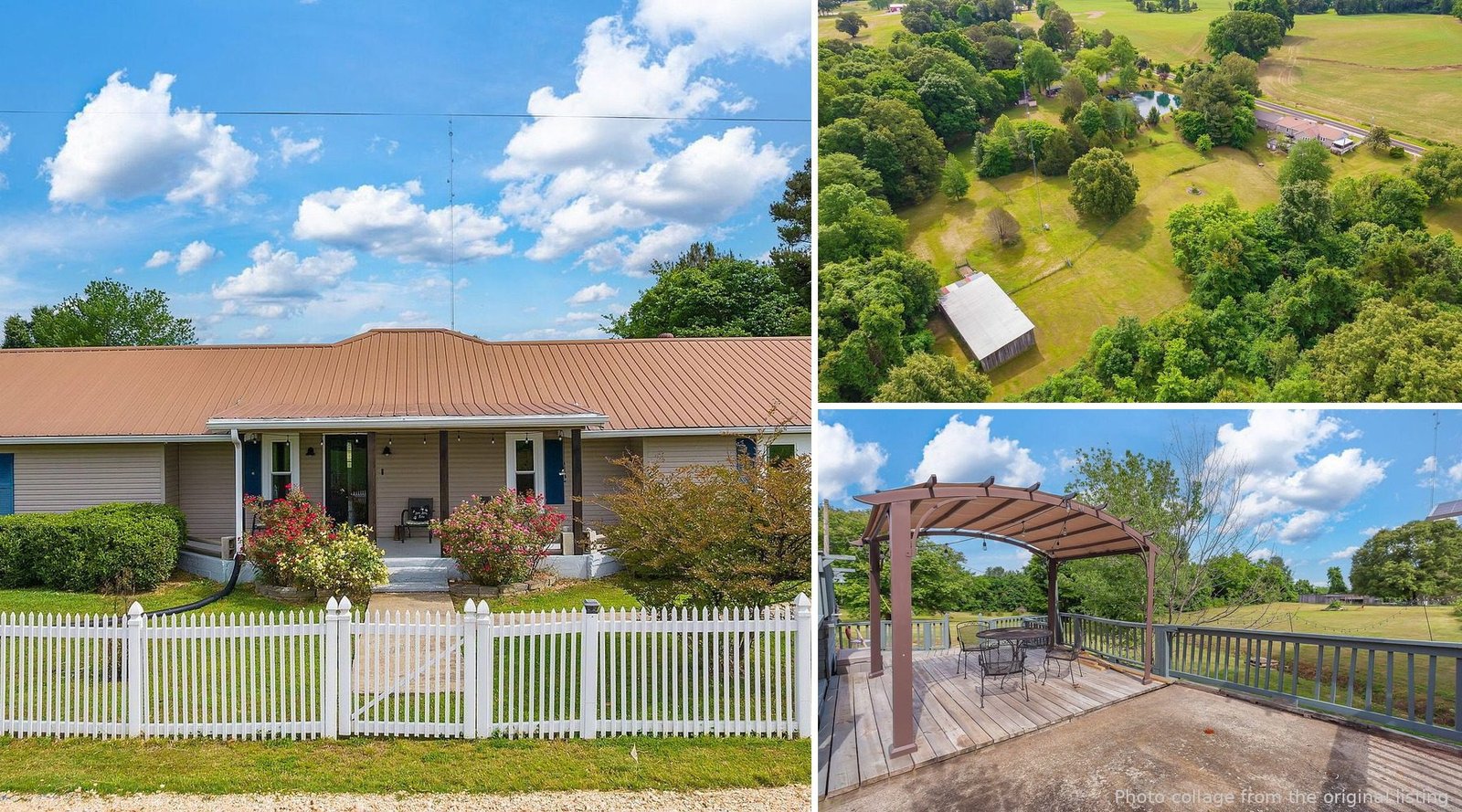Exterior and land of cheap farmhouse in Trenton Tennessee — 3.1 acres city limits mature hardwood trees