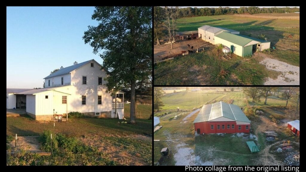 6.62 level acres with multiple barns and outbuildings at Amish farmhouse in Sonora Kentucky near I-65