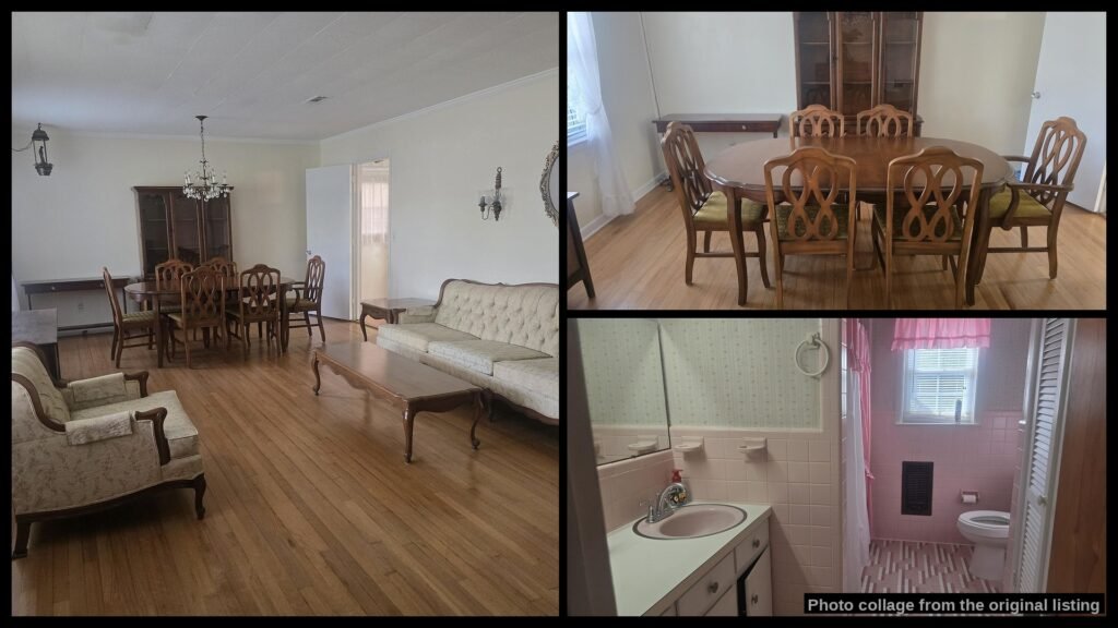 Interior of a brick farmhouse in Bonifay, Florida, showing the living area.