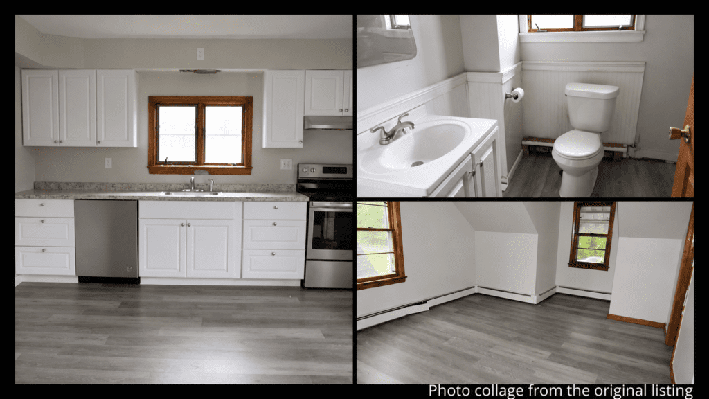 Interior collage of a 1954 Pennsylvania Cape Cod showing the living areas, bedrooms, and full walk-out basement near Oil City, Pennsylvania