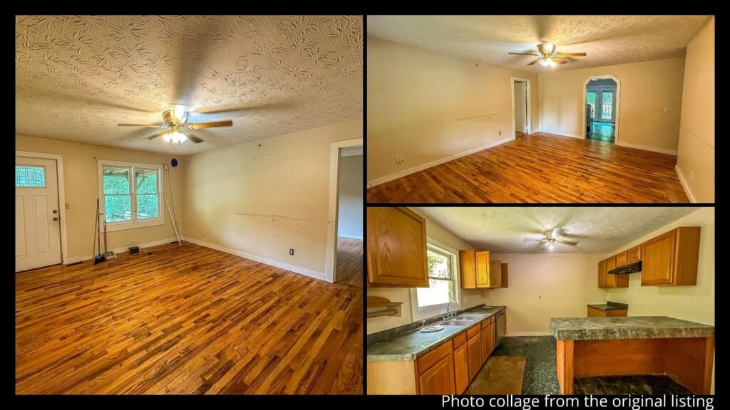 Interior of farmhouse in Barbourville Kentucky with hardwood floors and four bedroom single level layout