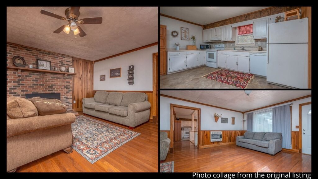 Interior of ranch farmhouse in West Liberty Kentucky with hardwood floors and updated kitchen