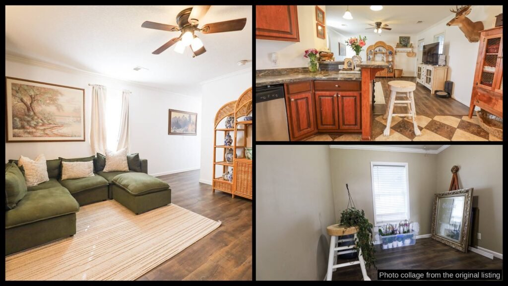 Interior photos of cheap farmhouse in Winnsboro, LA — 1,208 sqft, 3 bed, 2 bath