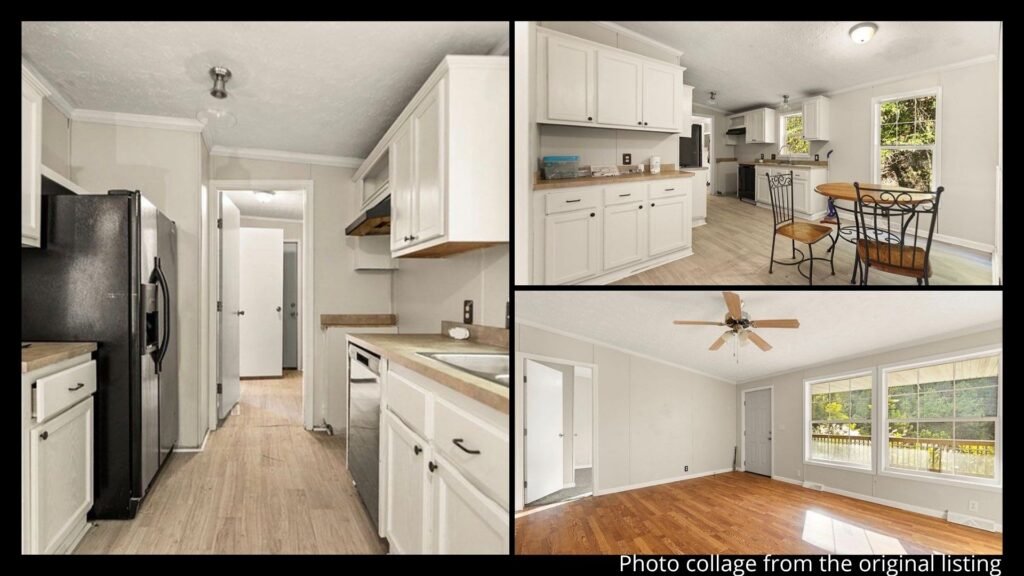 Interior of affordable home in Hazard Kentucky with new carpet updated appliances and two full bathrooms