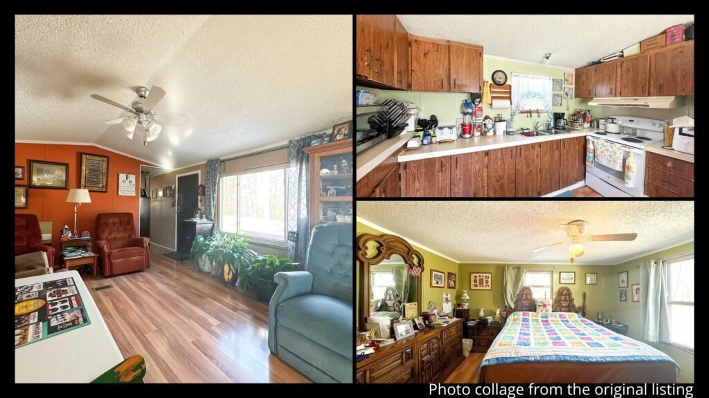 Interior of manufactured home in Grand Rivers Kentucky near Land Between the Lakes with eat in kitchen