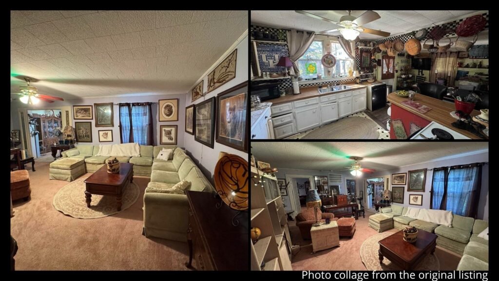 Interior of stone cottage in Hickman Kentucky with fireplace natural gas heating and 1770 square feet